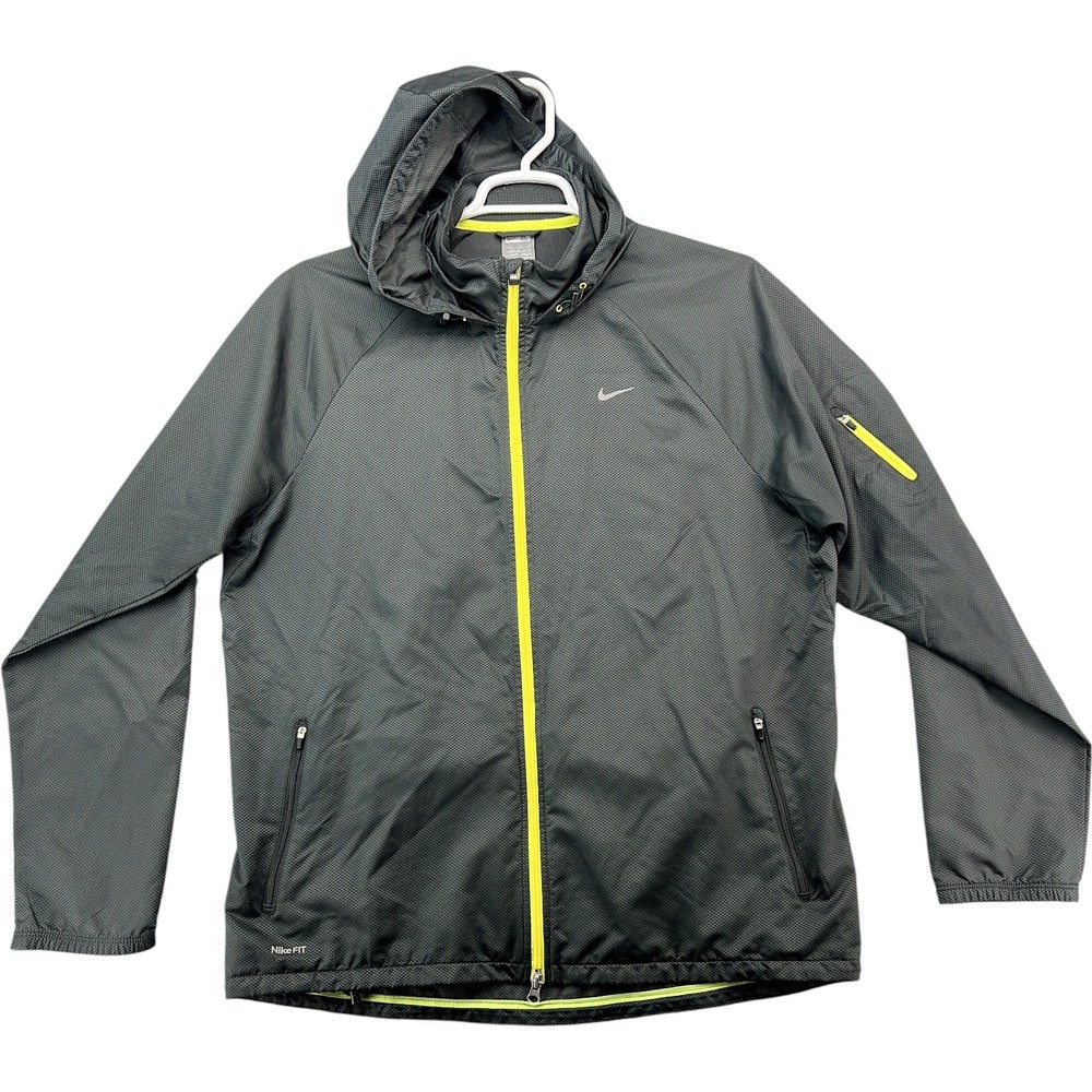 Nike FIT STORM Mens XL Gray Neon Yellow Hooded Running Jacket 339408-061